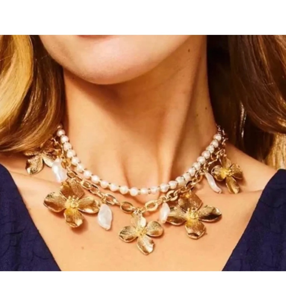 Lilly Pulitzer floral gold tone necklace